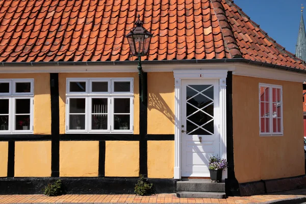 Yellow half-timbered house in Roenne on Bornholm — Stock Photo, Image