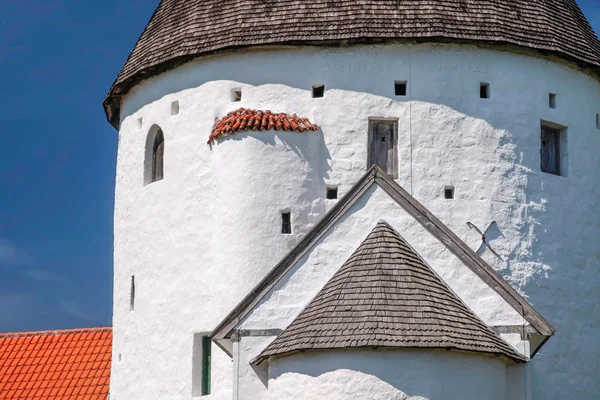 Spire of the round church of St. Ols Kirke on Bornholm — Stock Photo, Image