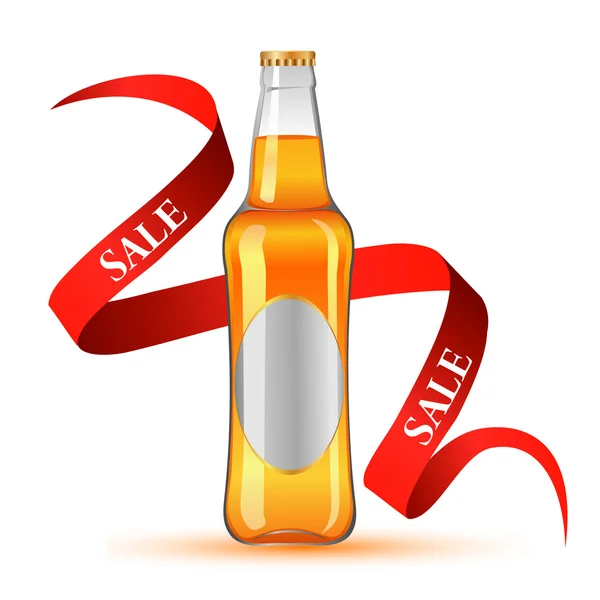 Bottle of beer with ribbon — Stock Vector