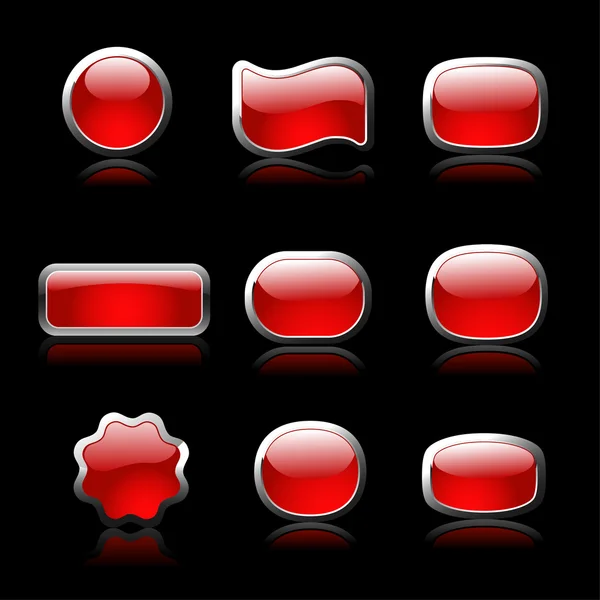 Red buttons set on black background — Stock Vector