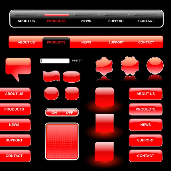 Κόκκινα κουμπιά και web μενού — Διανυσματικό Αρχείο
