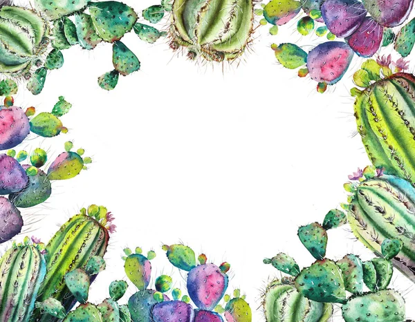 Kaktüs suluboya botanik çerçeve