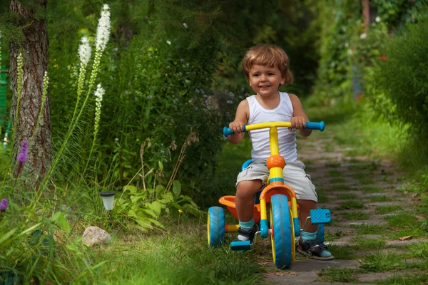 Liten gutt på trehjulssykkel – stockfoto