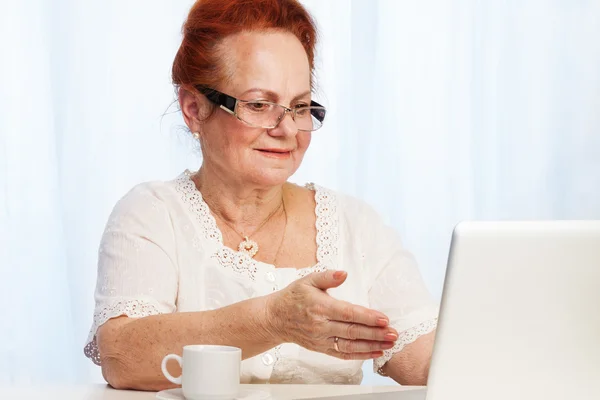 Granma having fun in the internet — Stock Photo, Image