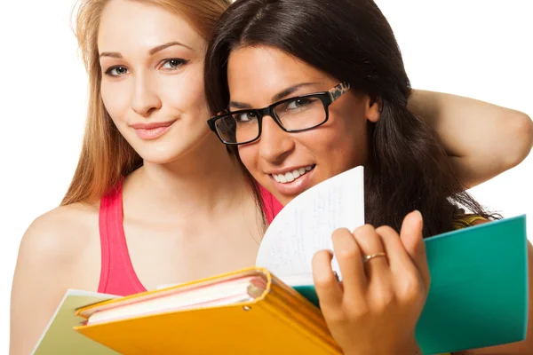 Two students with note pads — Stock Photo, Image