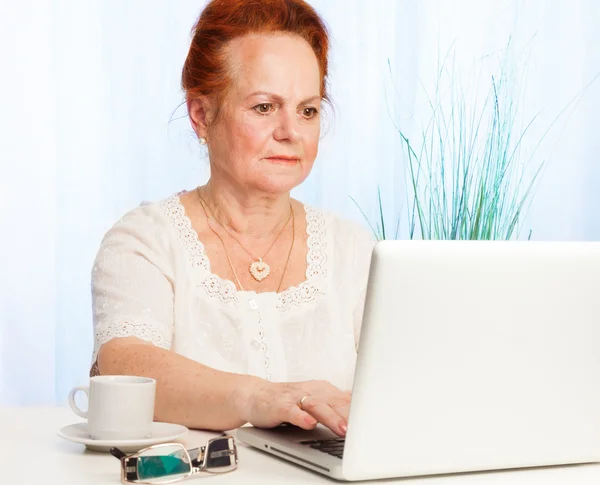 Mulher velha usando internet — Fotografia de Stock