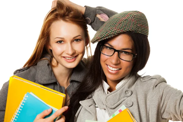 Cute college students smiling at camera — Stock Photo, Image