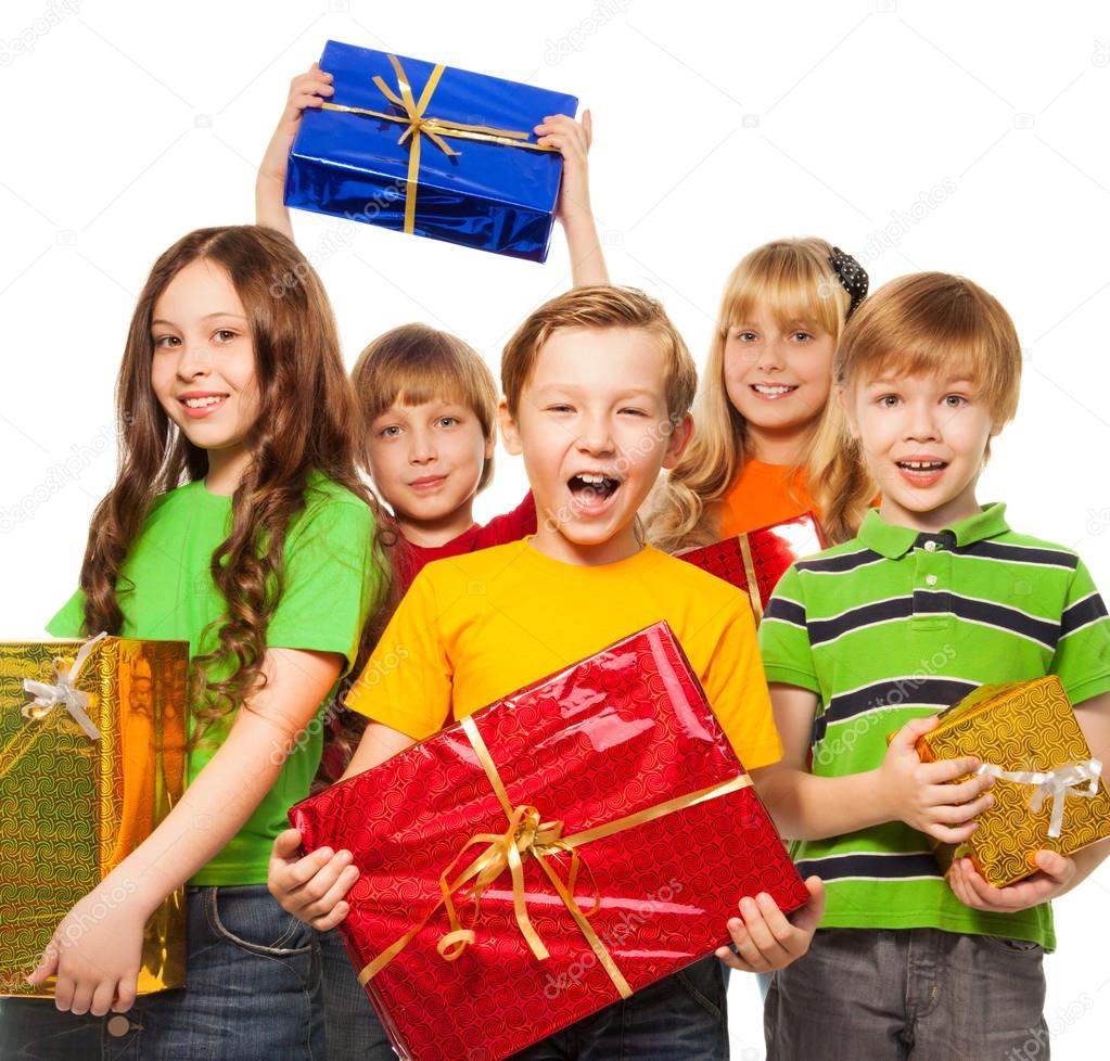 Happy kids with Christmas presents