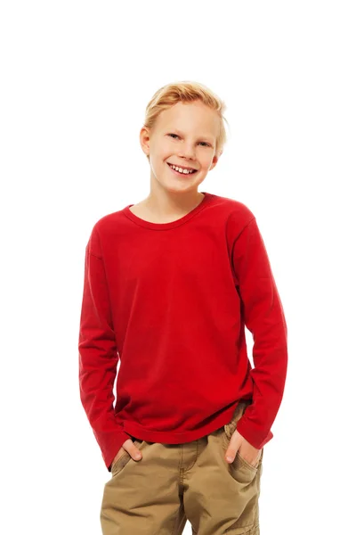 Bom sorrindo loiro caucasiano menino — Fotografia de Stock