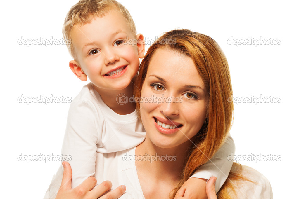 Little son hugs mother