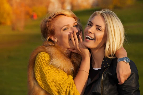 Garotas rindo no parque ensolarado — Fotografia de Stock