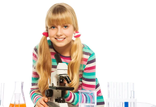 Blond clever teen schoolgirl — Stock Photo, Image