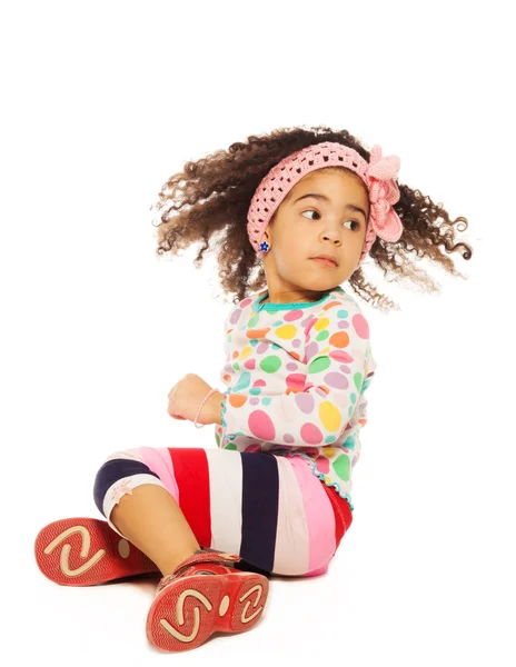 Portrait of super cute black girl waiving frizzy hair — Stock Photo, Image