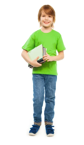 Smart boy with pile of books — Stock Photo, Image