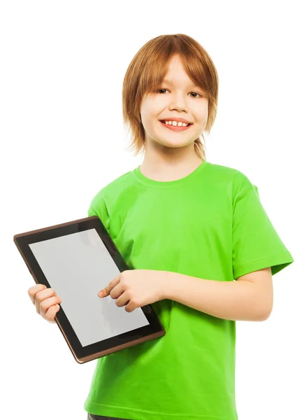 Menino segurando computador tablet — Fotografia de Stock