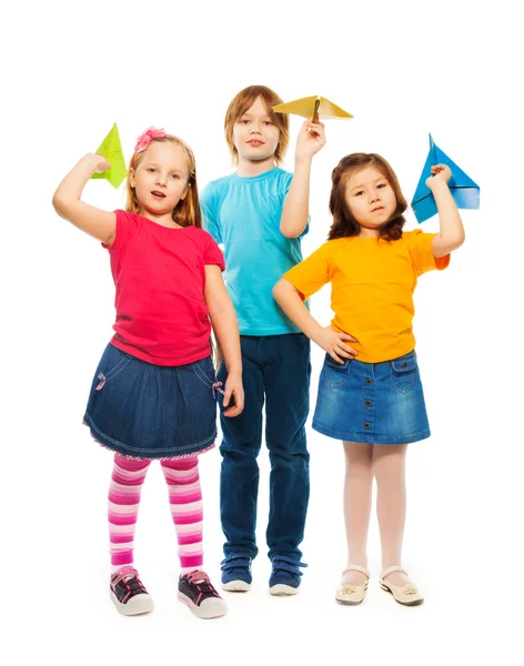 Kids and paper plane — Stock Photo, Image