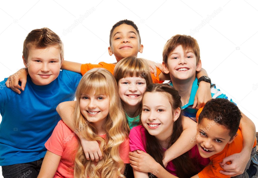 Happy kids together hugging