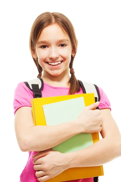 Kitaplar ile mutlu gülümseyen kız öğrenci — Stok fotoğraf
