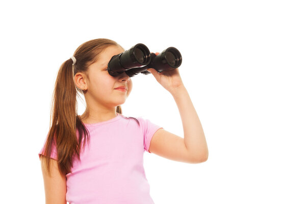 Girl with ponytails with binoculars