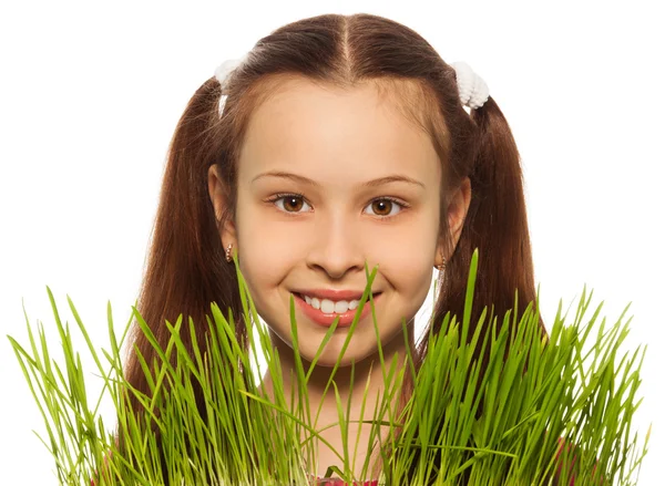 Menina de cabelo escuro e primavera — Fotografia de Stock