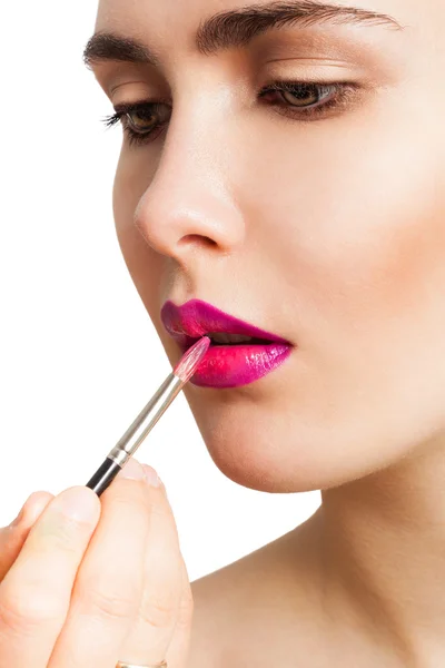 Lippenstift-Pinsel auftragen — Stockfoto