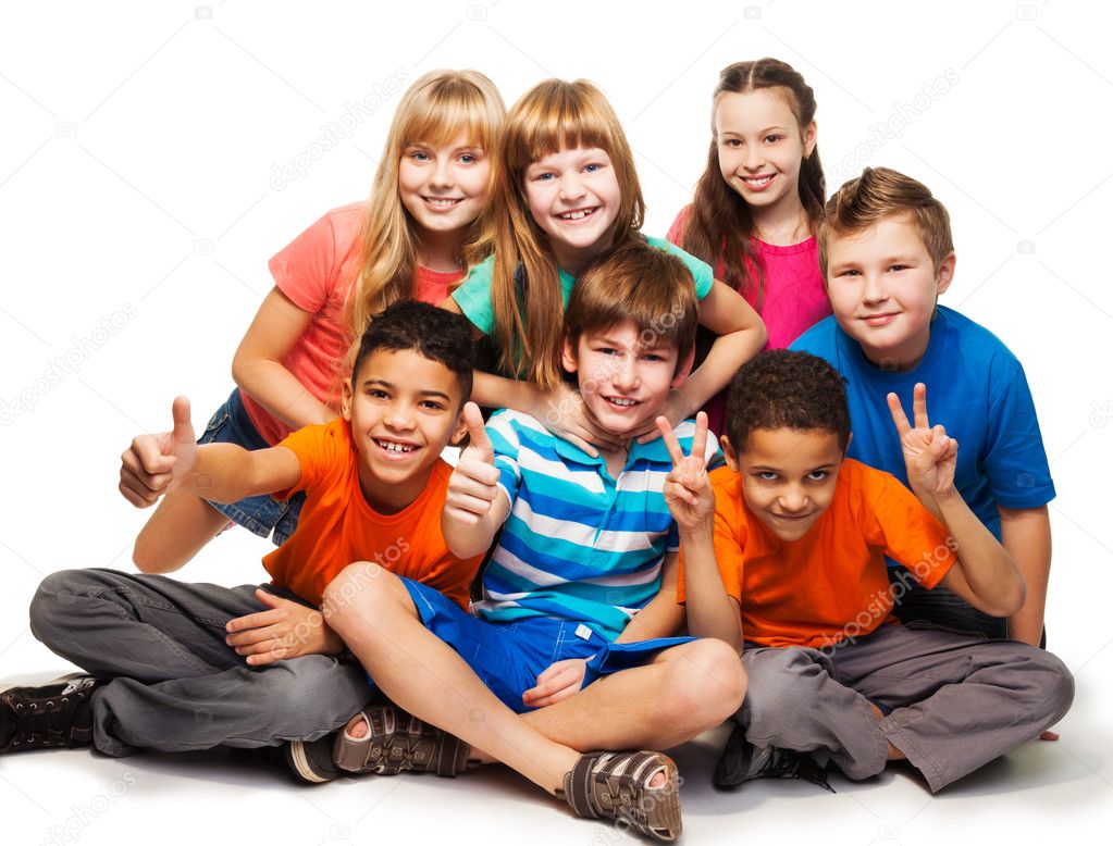 Group of happy diverse looking boys and girs