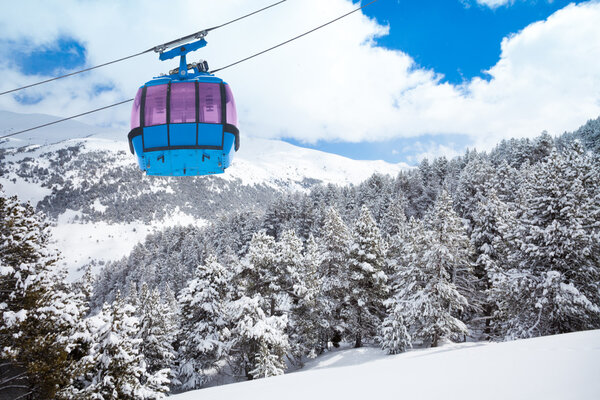 Closeup of ski lift cable car