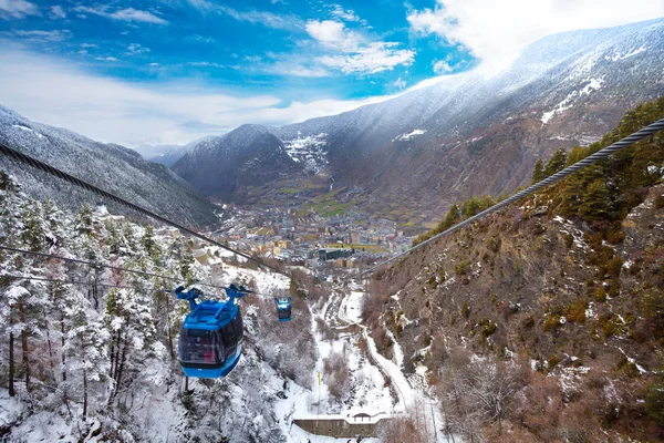 Encamp town in Andorra and cable car — Stock Photo, Image