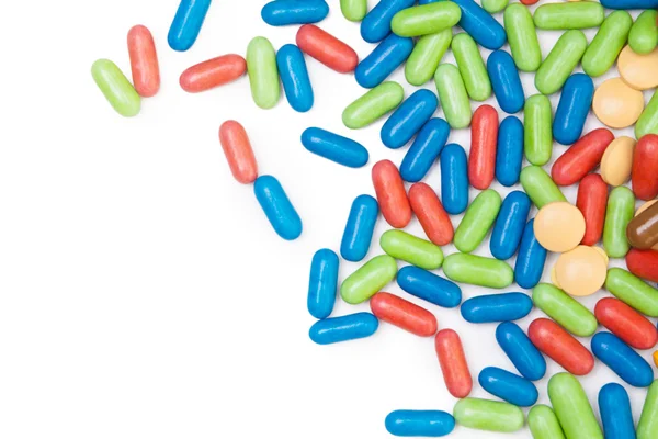 Pile de pilules rouges, vertes, bleues — Photo