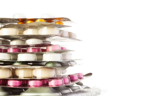 Primer plano de los paquetes de medicamentos de color — Foto de Stock