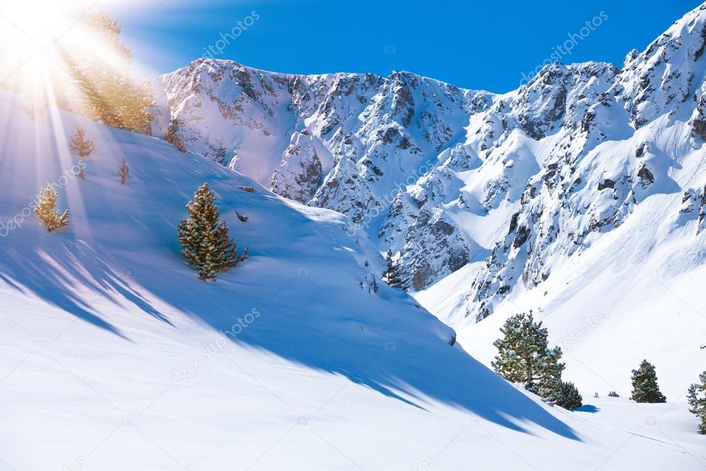 Mountain valley and snow