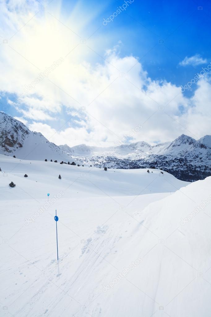 Marked slope for skiing in mountains