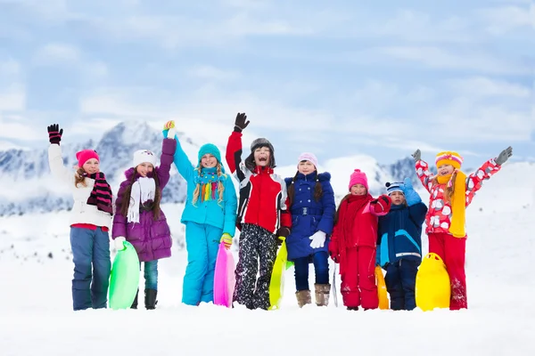 Many kids outside in winter — Stock Photo, Image