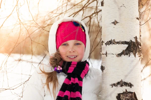 白樺の森でかわいい女の子 — ストック写真