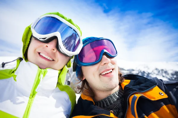 Snowboarder coppia — Foto Stock