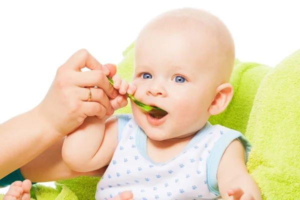 Teaching to eat from the spoon — Stock Photo, Image