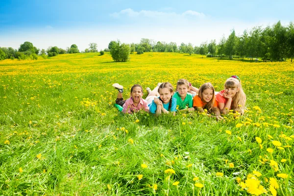 Barnen i blomma fältet — Stockfoto