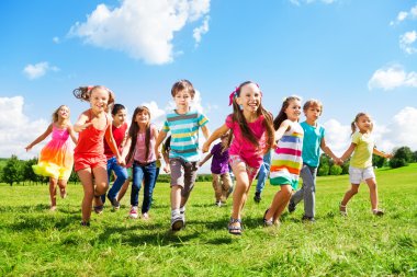 Kids running enjoying summer clipart