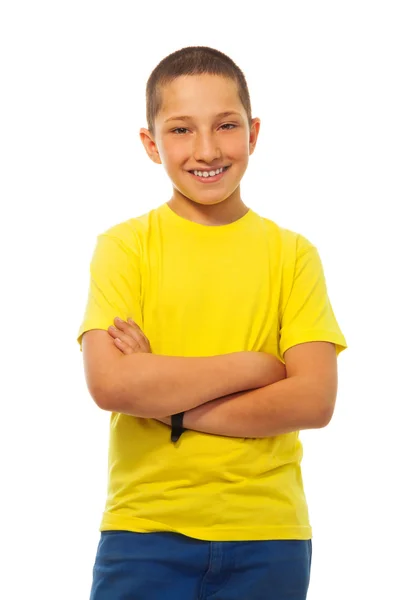 Confident boy in yellow shirt — Stock Photo, Image