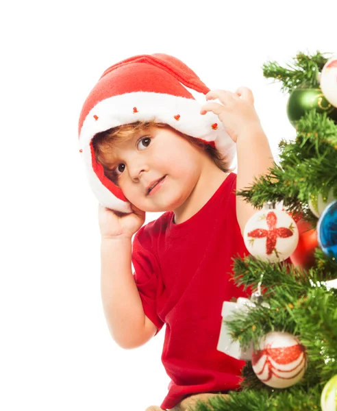 Chlapec v klobouku vánoční — Stock fotografie
