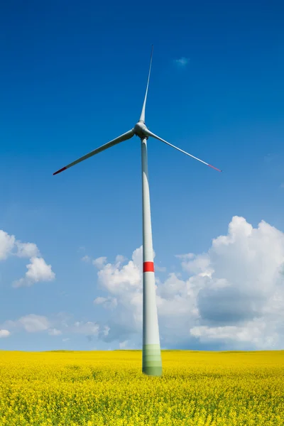 Wind turbine in yellow meadow — Stock Photo, Image