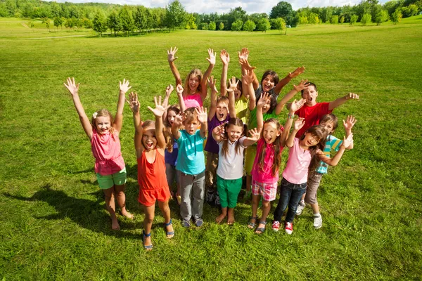 Enorme grupo de crianças no parque — Fotografia de Stock