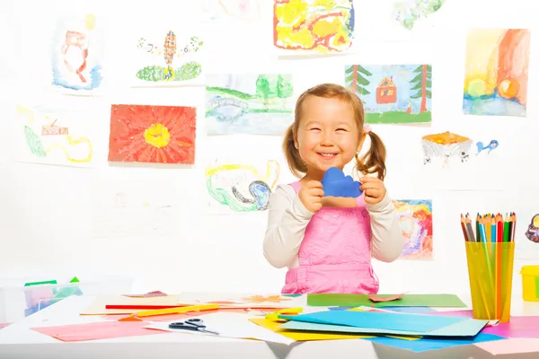 Beautiful girl with color paper — Stock Photo, Image