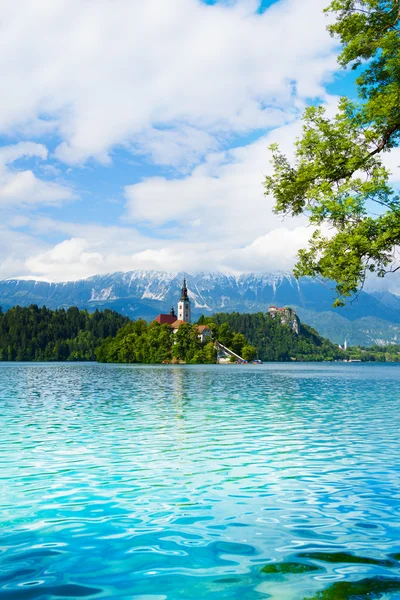 Kerk op het eiland bled — Stockfoto