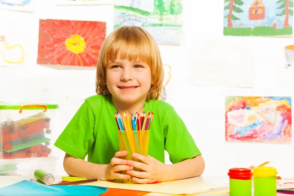 Nice boy with pencils — Stock Photo, Image