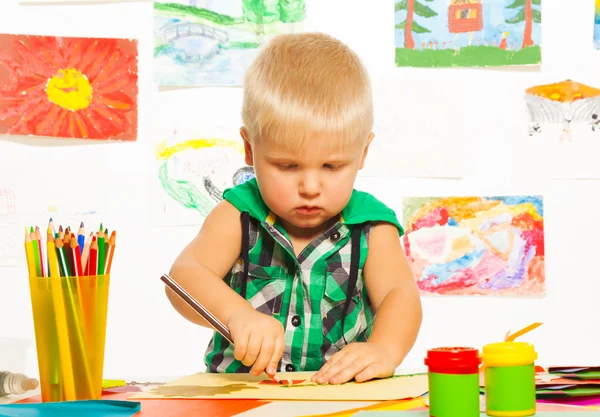 2 years boy drawing — Stock Photo, Image