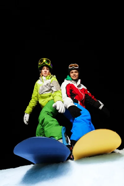 Snowboarders pronto para deslizar — Fotografia de Stock