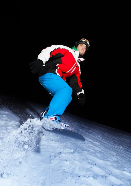 ジャンプ中にアクションでスノーボーダー — ストック写真