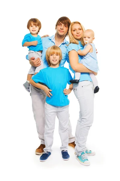 Family with three kids on white — Stock Photo, Image