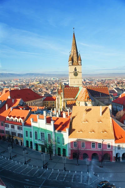 Merdiven 's tower ve sibiu eski şehir, Romanya — Stok fotoğraf